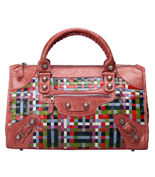 Balenciaga Grande Multicolor Woven Bag in pelle rosa